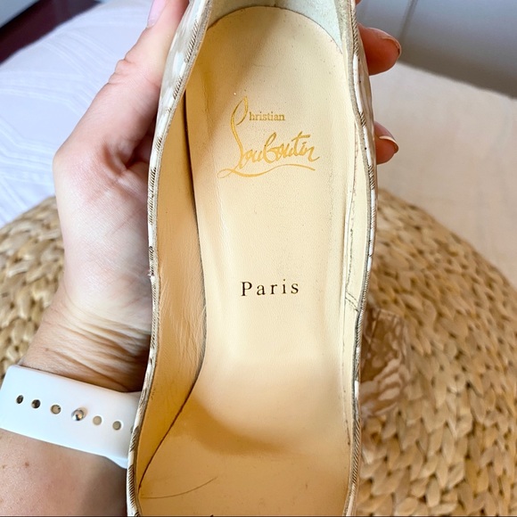 Christian Louboutin Pigalle Follies 120 Beige Floral Red Sole Pump - Picture 12 of 15